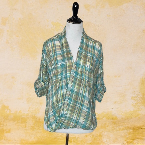 Anthropologie Holding Horses Plaid Wrap Top Size 0 - Picture 3 of 11